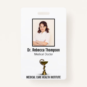 Bronze Snake Bowl Medical Hygieia White Photo ID ID Badge