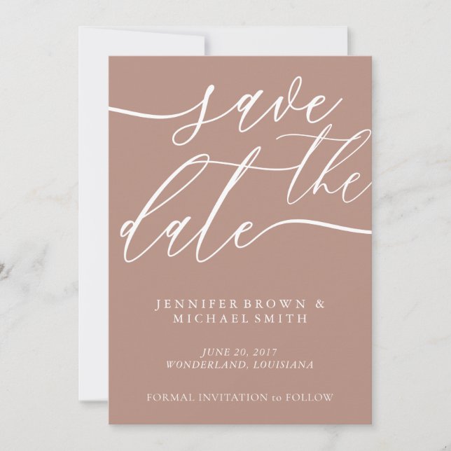 Bronze Soft Wedding Custom Photo Calligraphy Save The Date (Front)