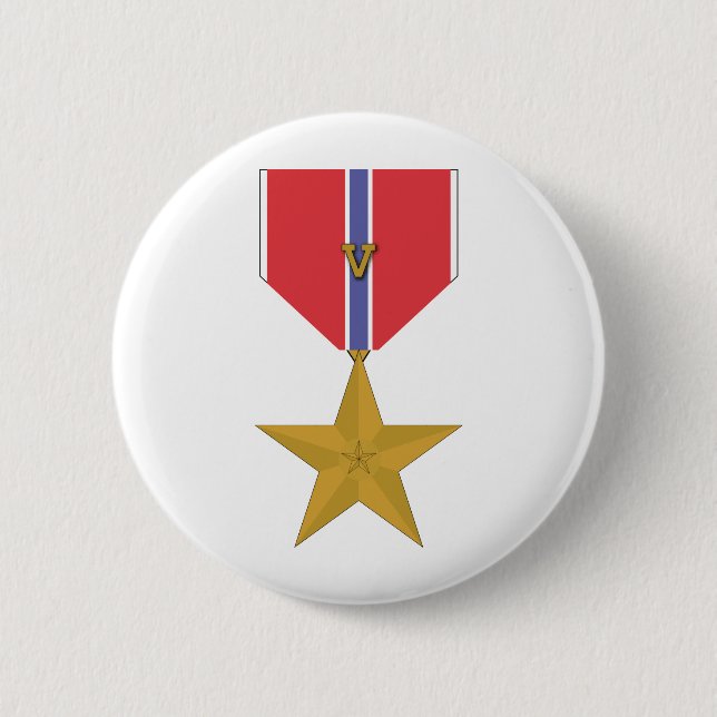 Bronze Star With V 6 Cm Round Badge (Front)