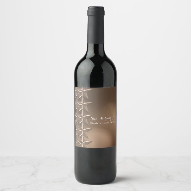 Bronze Stars & Elegant Bokeh Lights Wine Labels (Front)