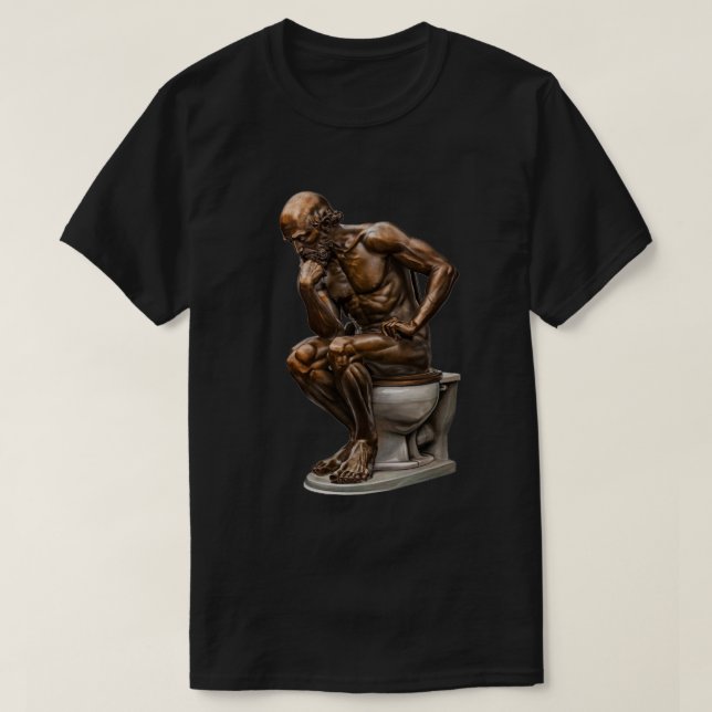 Bronze Statue "The Thinker" Humour T-Shirt (Design Front)