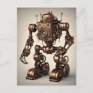 Bronze Steampunk Robot Sculpture Postcard