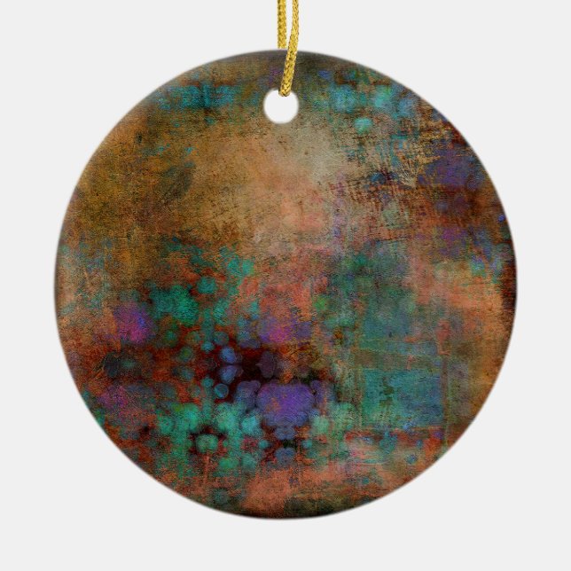 Bronze, Teal, Purple Abstract Ceramic Tree Decoration (Front)