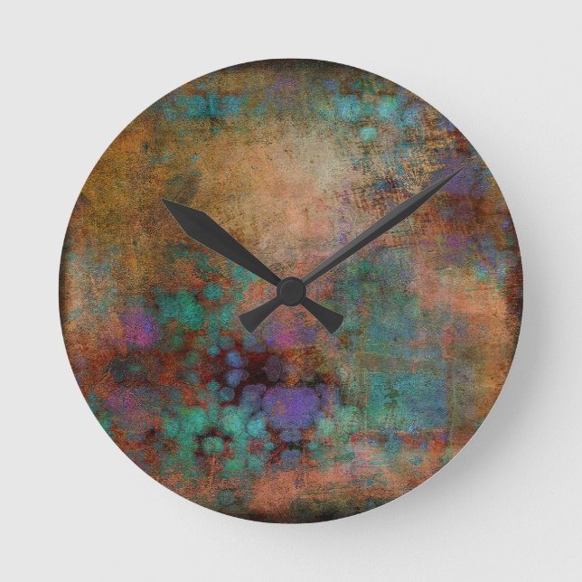 Bronze, Teal, Purple Abstract Round Clock (Front)