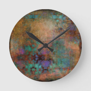 Bronze, Teal, Purple Abstract Round Clock