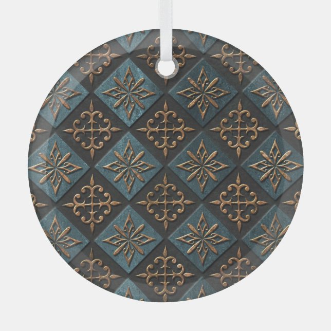 Bronze texture with carving pattern. glass tree decoration (Front)