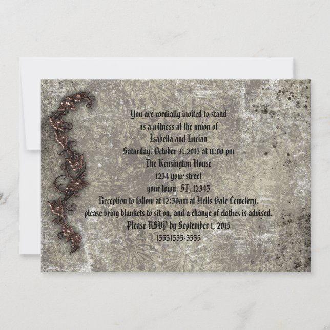 Bronze Thorn Roses Goth Steampunk Wedding Invitation (Front)