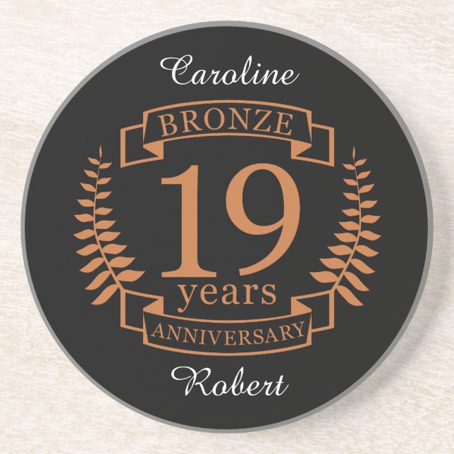Bronze traditional wedding anniversary 19 years coaster (Front)