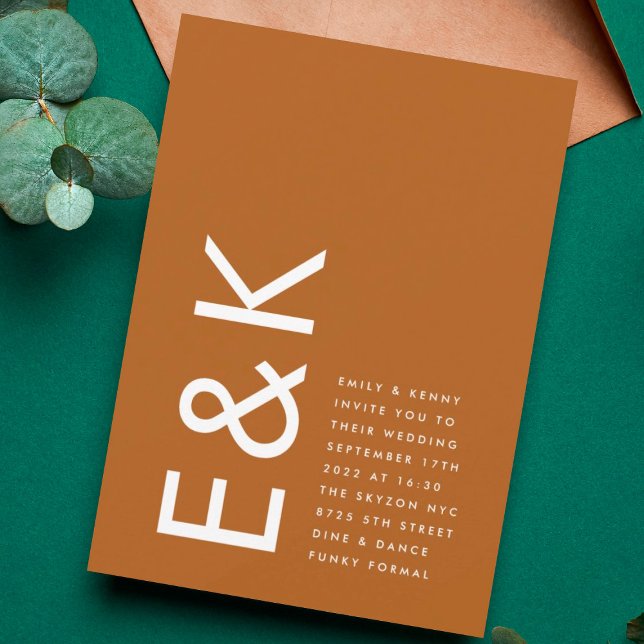 Bronze Ultra Modern Monogram Desert Terracotta Invitation (Creator Uploaded)