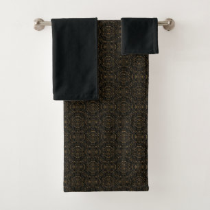Bronze Vintage Pinwheel Damask With Black Bath Towel Set
