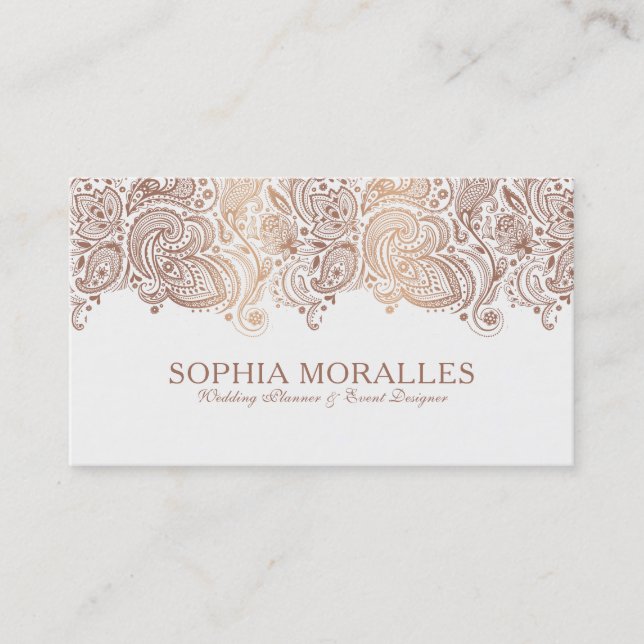 Bronze & White Vintage Paisley Lace Business Card (Front)