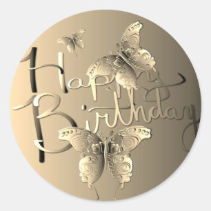 Bronzy Butterfly"Happy Birthday!" Classic Round Sticker