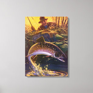 Brook Trout Fish Fisherman, Vintage Sports Fishing Canvas Print
