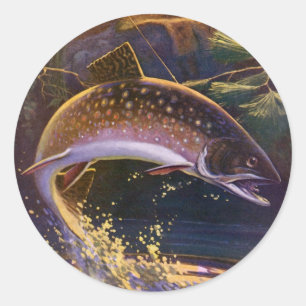 Brook Trout Fish Fisherman, Vintage Sports Fishing Classic Round Sticker