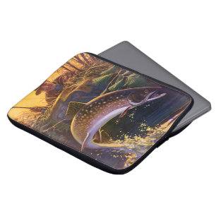 Brook Trout Fish Fisherman, Vintage Sports Fishing Laptop Sleeve