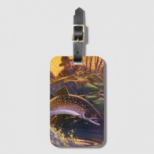Brook Trout Fish Fisherman, Vintage Sports Fishing Luggage Tag