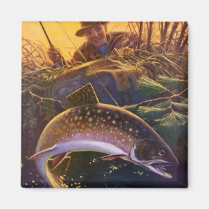 Brook Trout Fish Fisherman, Vintage Sports Fishing Magnet