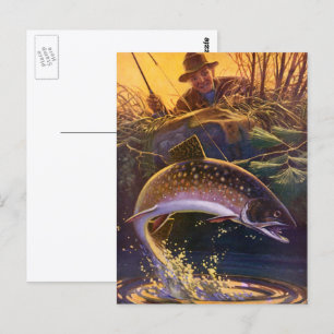 Brook Trout Fish Fisherman, Vintage Sports Fishing Postcard