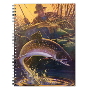 Brook Trout Fish Fisherman, Vintage Sports Fishing Spiral Notebook
