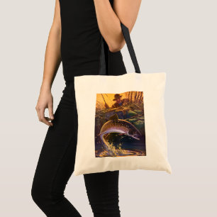 Brook Trout Fish Fisherman, Vintage Sports Fishing Tote Bag