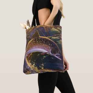 Brook Trout Fish Fisherman, Vintage Sports Fishing Tote Bag