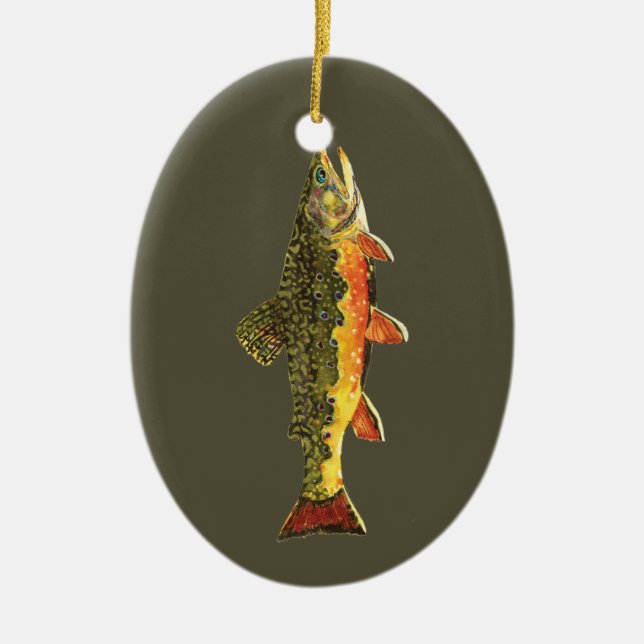 Brook Trout Fish Painting Ceramic Tree Decoration (Front)