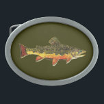 Brook Trout Fish Painting Oval Belt Buckle<br><div class="desc">BROOK TROUT PAINTING. Just the fish, the whole fish, and nothing but the fish. This design features the wild eastern brook trout, salvelinus fontinalis fontinalis, in rich colours and beautiful patterning just as nature painted it. The art is from an original watercolor painting by Mr. Trout Whiskers. For those who love...</div>