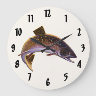 Brook Trout Fish, Vintage Sports Fishing Fisherman Large Clock