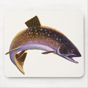 Brook Trout Fish, Vintage Sports Fishing Fisherman Mouse Pad