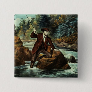 Brook Trout Fishing - An Anxious Moment, 1862 15 Cm Square Badge