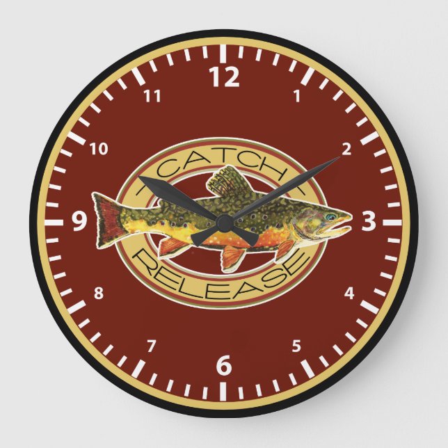 Brook Trout Fly Fishing Catch and Release Angler's Large Clock (Front)