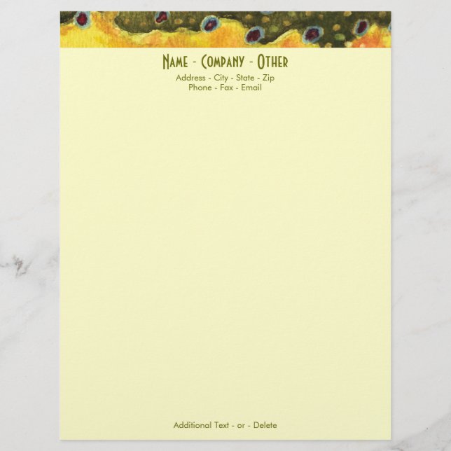 Brook Trout Fly Fishing Customised Customized Letterhead (Front)