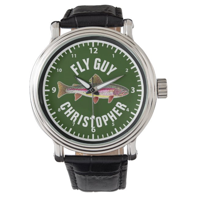 Brook Trout Fly Fishing FLY GUY Fisherman's Green Watch (Front)