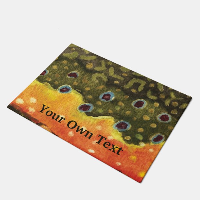 Brook Trout Skin, Fly Fishing House Cabin Lodge Doormat (Angled)
