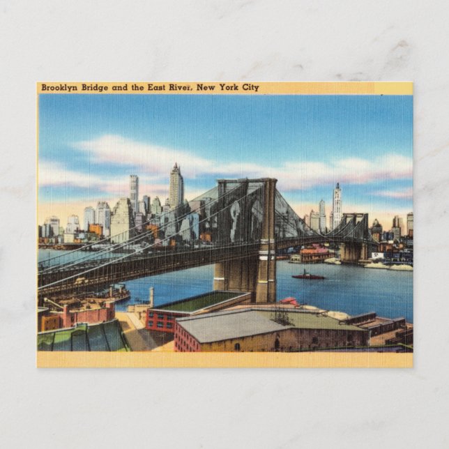 Brooklyn Bridge and East River, New York City, NY Postcard (Front)
