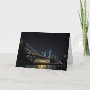 Brooklyn Bridge and Freedom Tower At Night Card