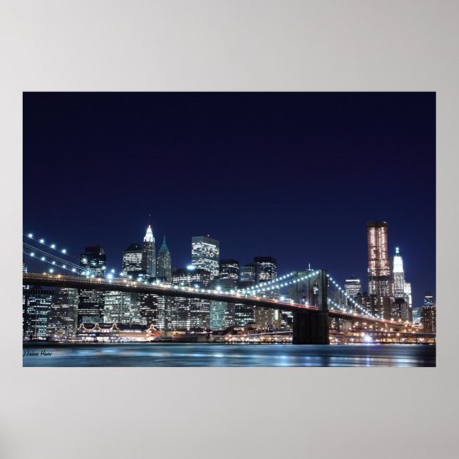 Brooklyn Bridge and Manhattan Skyline At Night Poster (Front)