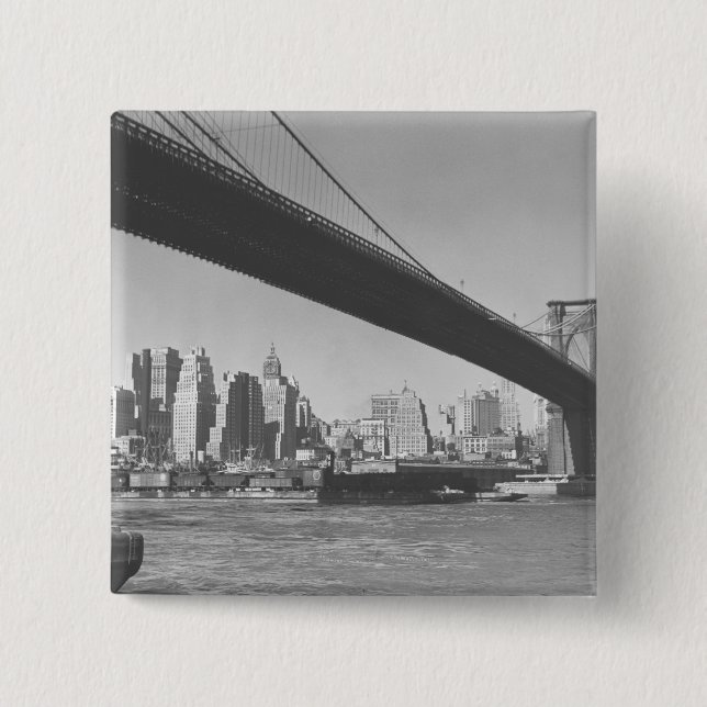 Brooklyn bridge and Manhattan skyline New York 15 Cm Square Badge (Front)
