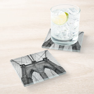 Brooklyn Bridge Architectural Close-Up Glass Coaster