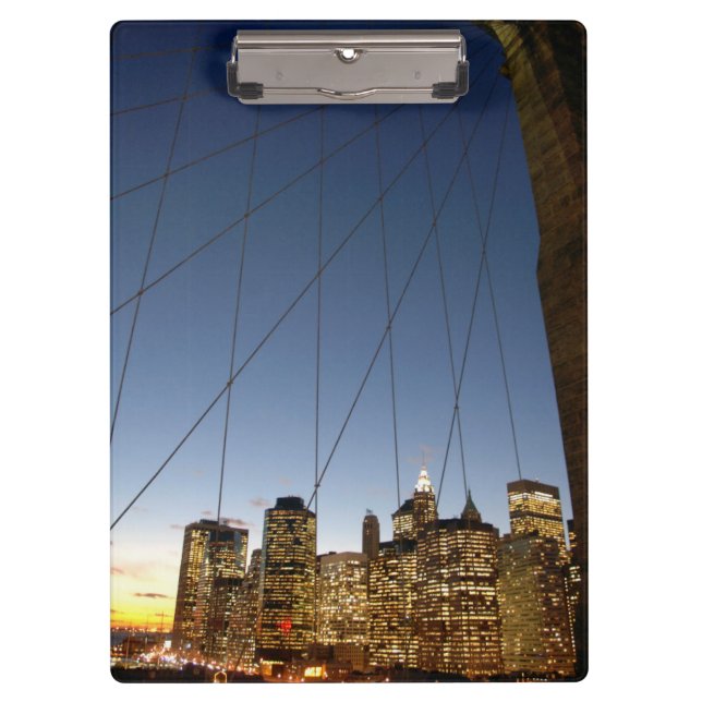 Brooklyn Bridge At Dusk With Manhattan Skyline Clipboard (Front)