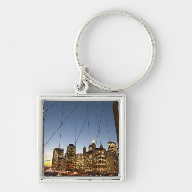 Brooklyn Bridge At Dusk With Manhattan Skyline Key Ring (Front)