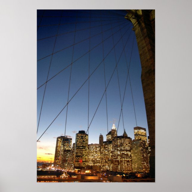 Brooklyn Bridge At Dusk With Manhattan Skyline Poster (Front)