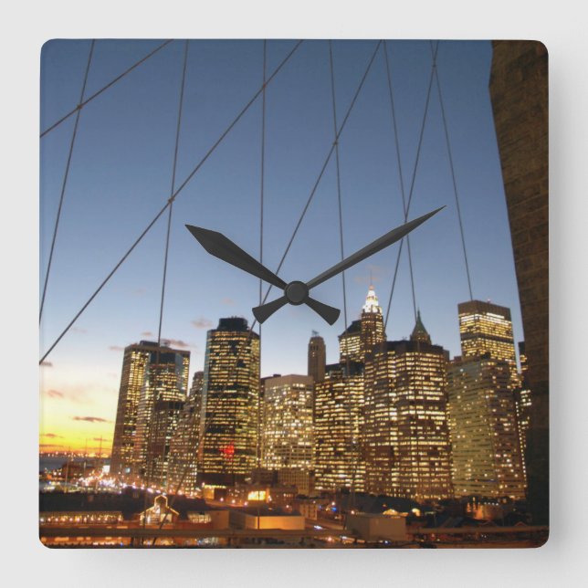 Brooklyn Bridge At Dusk With Manhattan Skyline Square Wall Clock (Front)