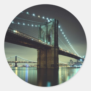 Brooklyn Bridge at night Manhattan Bridge Classic Round Sticker