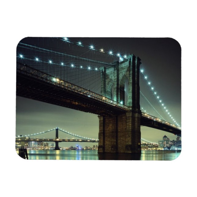 Brooklyn Bridge at night  Manhattan Bridge Magnet (Horizontal)