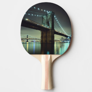 Brooklyn Bridge at night  Manhattan Bridge Ping Pong Paddle