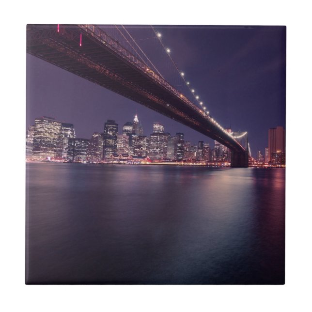 Brooklyn Bridge at Night, Manhattan Lights, NYC Tile (Front)