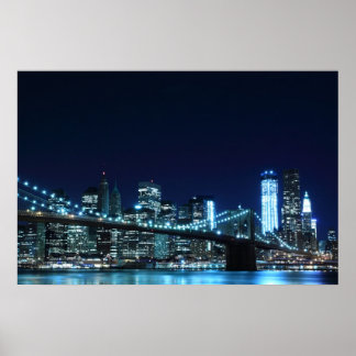 Brooklyn Bridge at Night Poster (30.00" x 20.00")