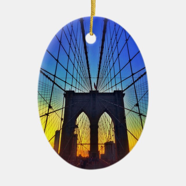 Brooklyn Bridge At Sunset Ceramic Tree Decoration (Front)