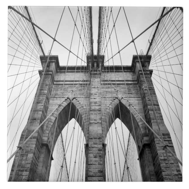 Brooklyn Bridge Black & White Photo Closeup Tile (Front)